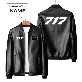 717 Flat Text Designed PU Leather Jackets