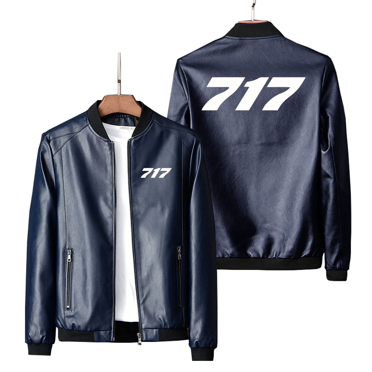 717 Flat Text Designed PU Leather Jackets