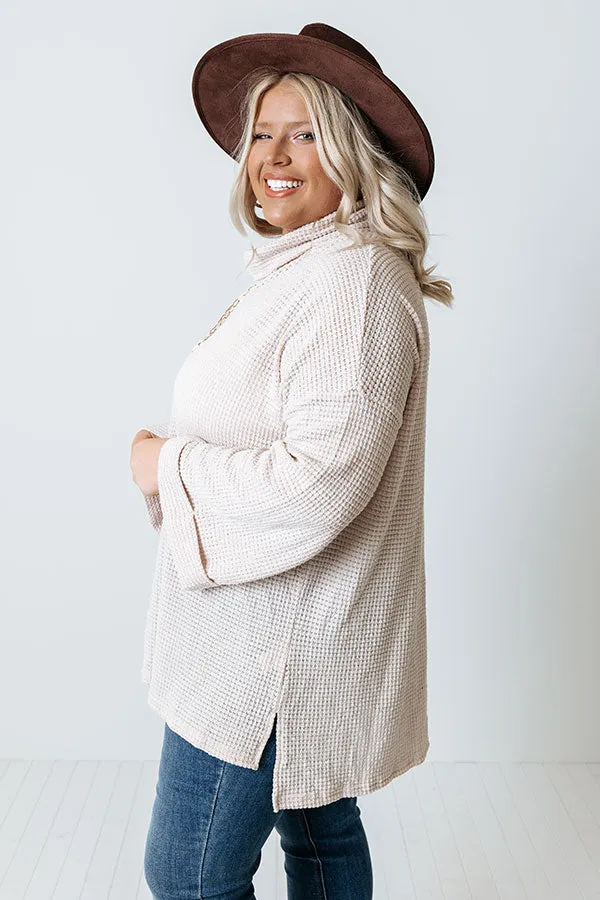 Acorn Kisses Waffle Knit Tunic In Beige Curves