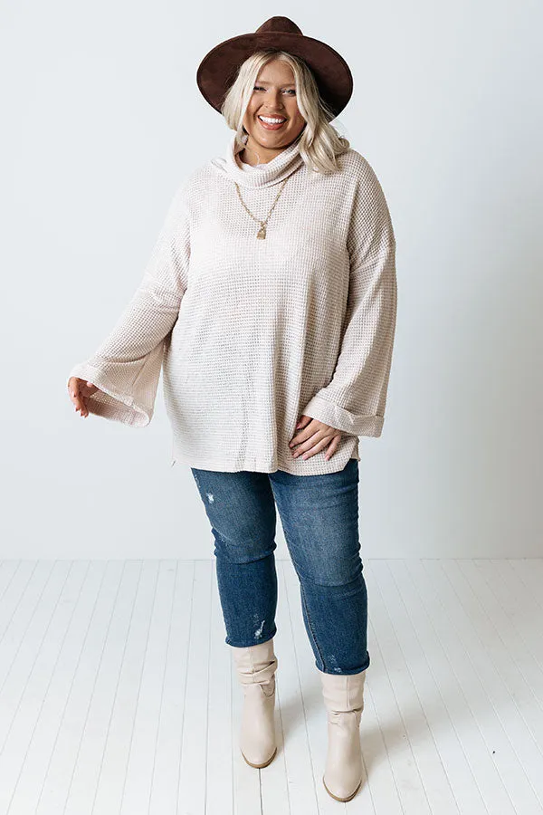 Acorn Kisses Waffle Knit Tunic In Beige Curves