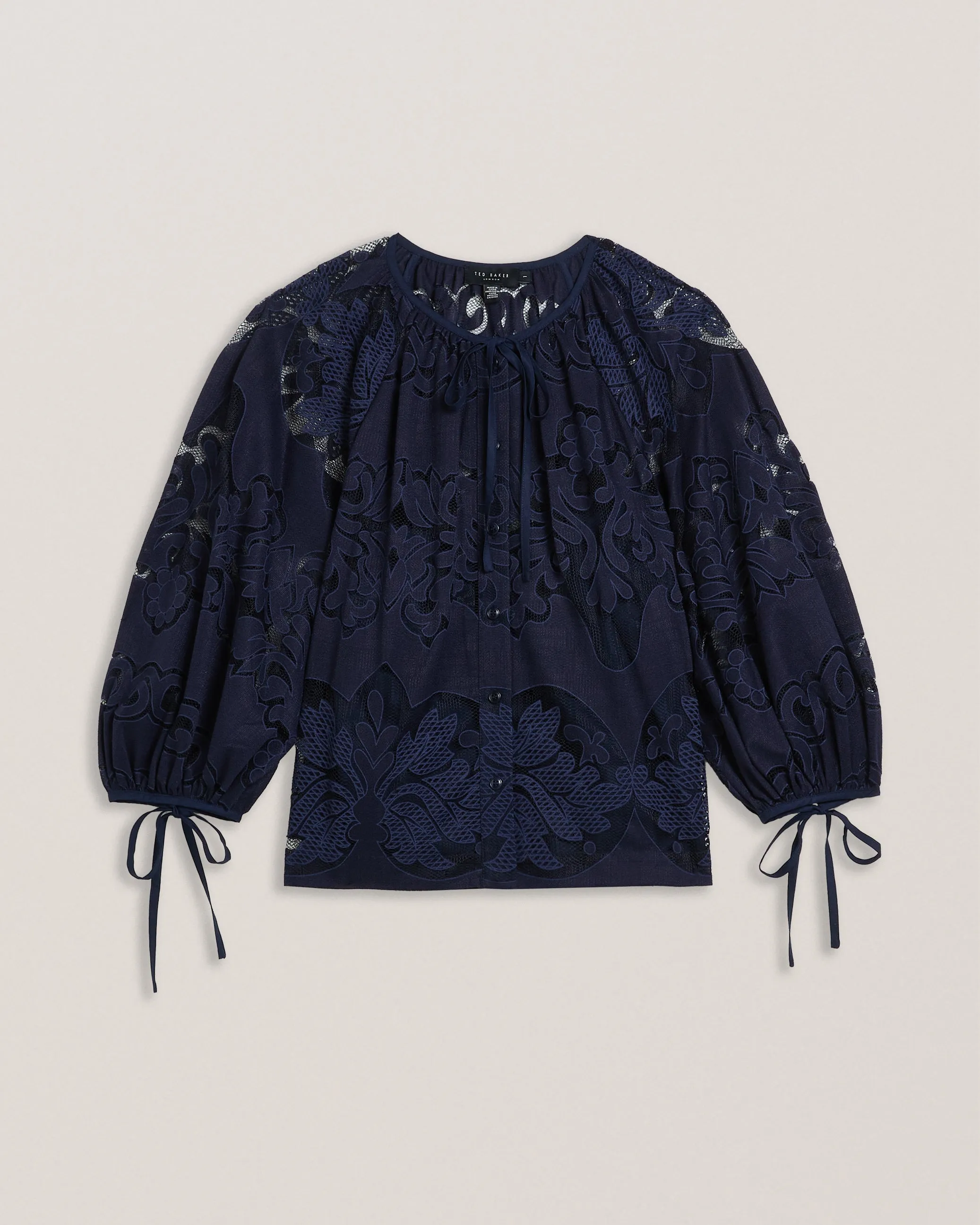 Bacina Lace Puff Sleeve Blouse Dk-Blue