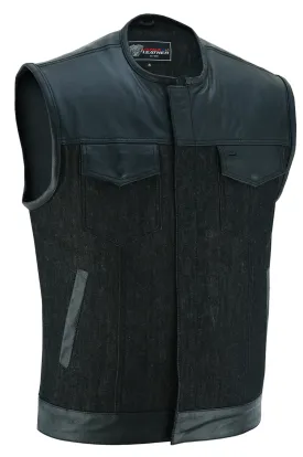 'Big Bloke' Denim & Leather (chest trim) Trim Outlaw Club Style Waistcoat / Cut by Vance Leathers USA