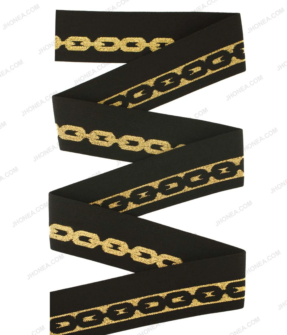 Black with Shiny Metallic Gold Lurex Thread Chain Design Glitter Elastic