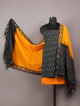 Black Yellow Blue White Ikat Handwoven Cotton Suit Fabric Set of 3 - S1002036