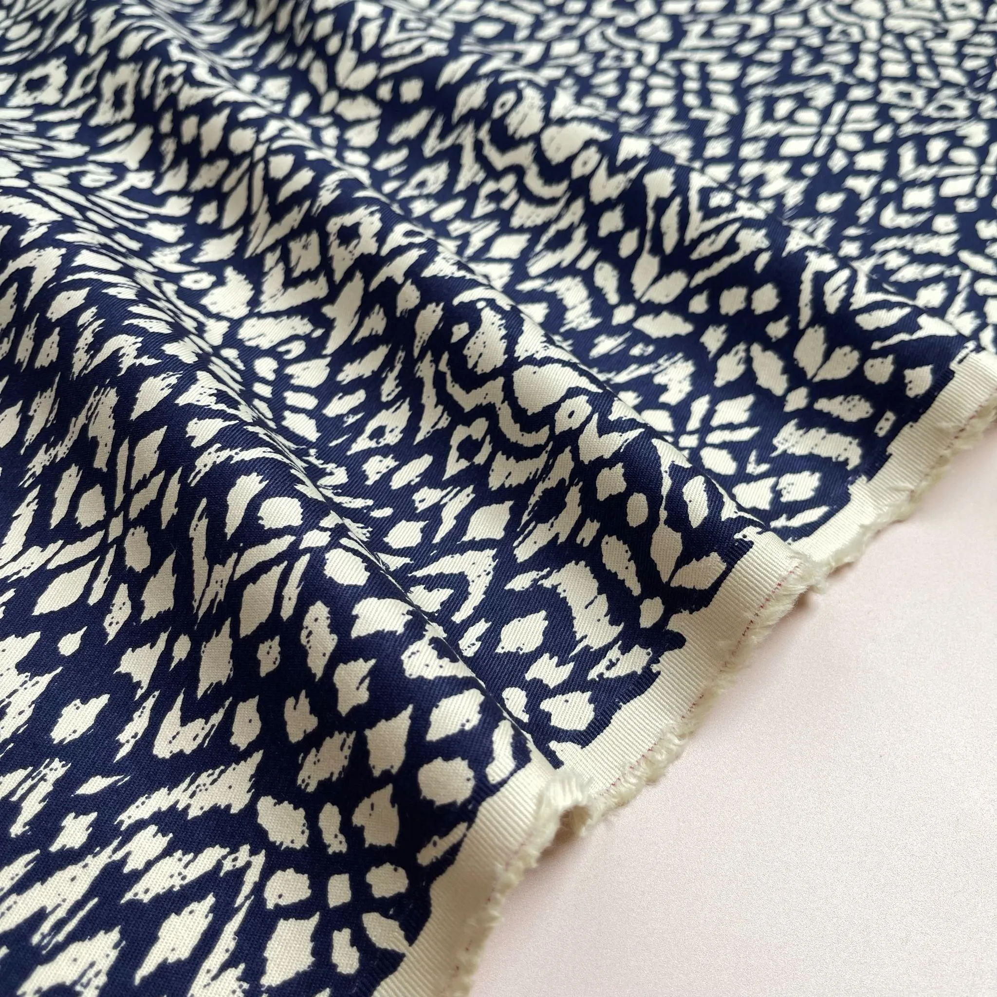 Boho Navy Stretch Cotton Twill Fabric