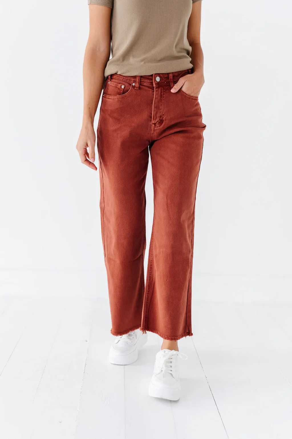 Chandler Wide Leg Jeans in Terracotta