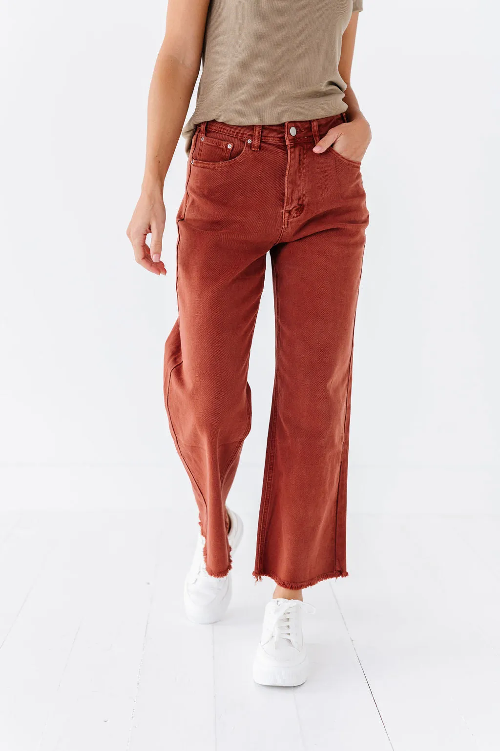 Chandler Wide Leg Jeans in Terracotta