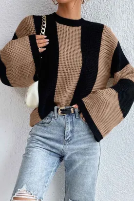 Colorblock Striped Long Sleeve Knitted Sweater