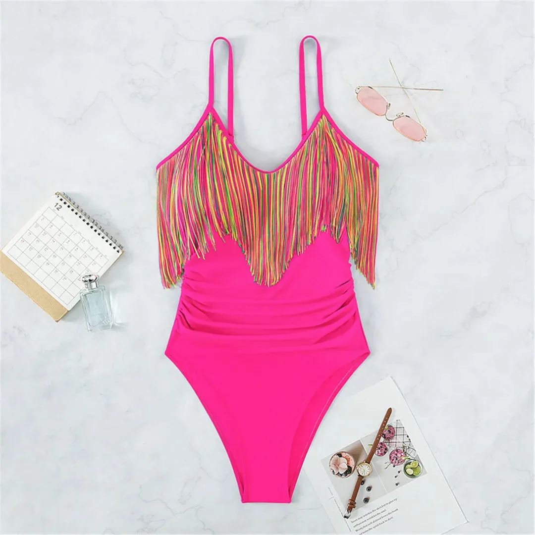 Colorful Fringe Swimsuit - Stylish Women's One Piece Swimwear with Fringe Detail