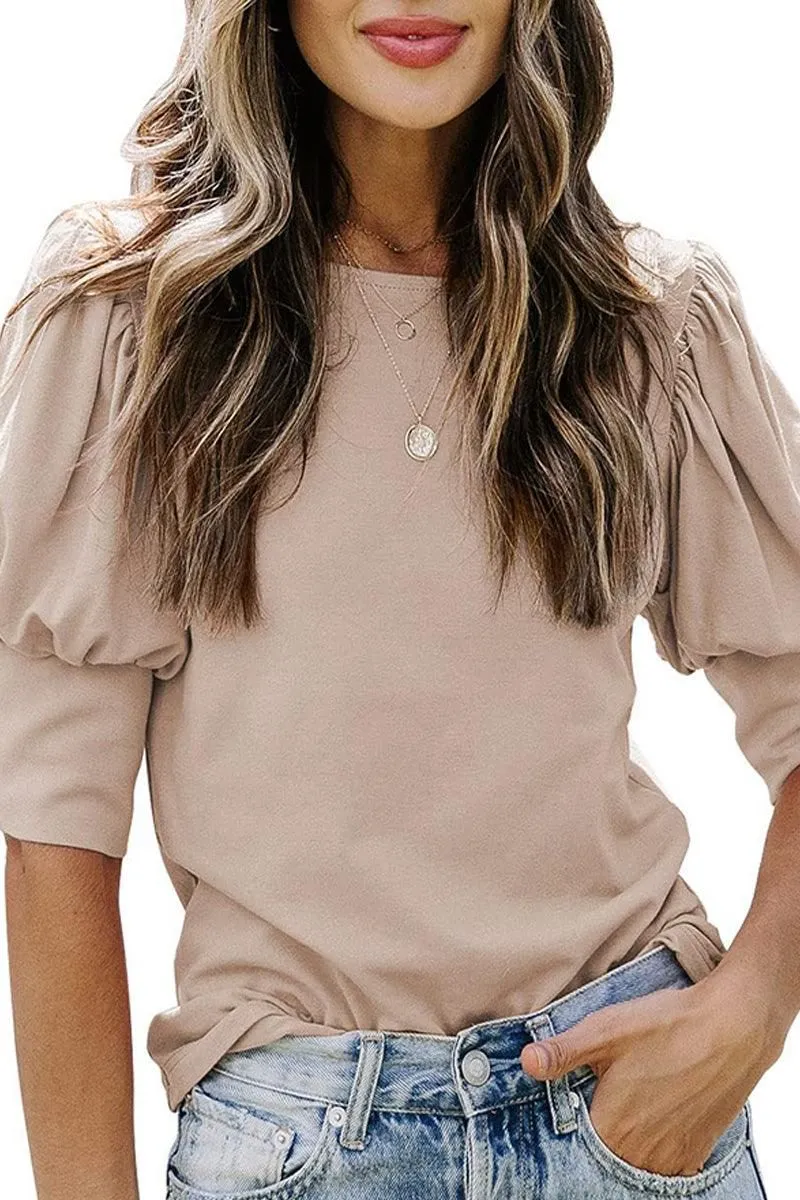 CREW NECK PUFF SLEEVE TUNIC TOP