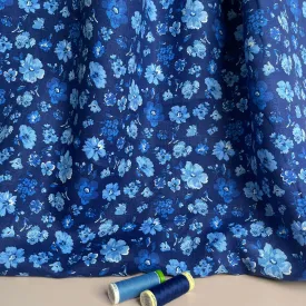 Ex-Designer Deadstock Blue Floral Pure Linen Fabric