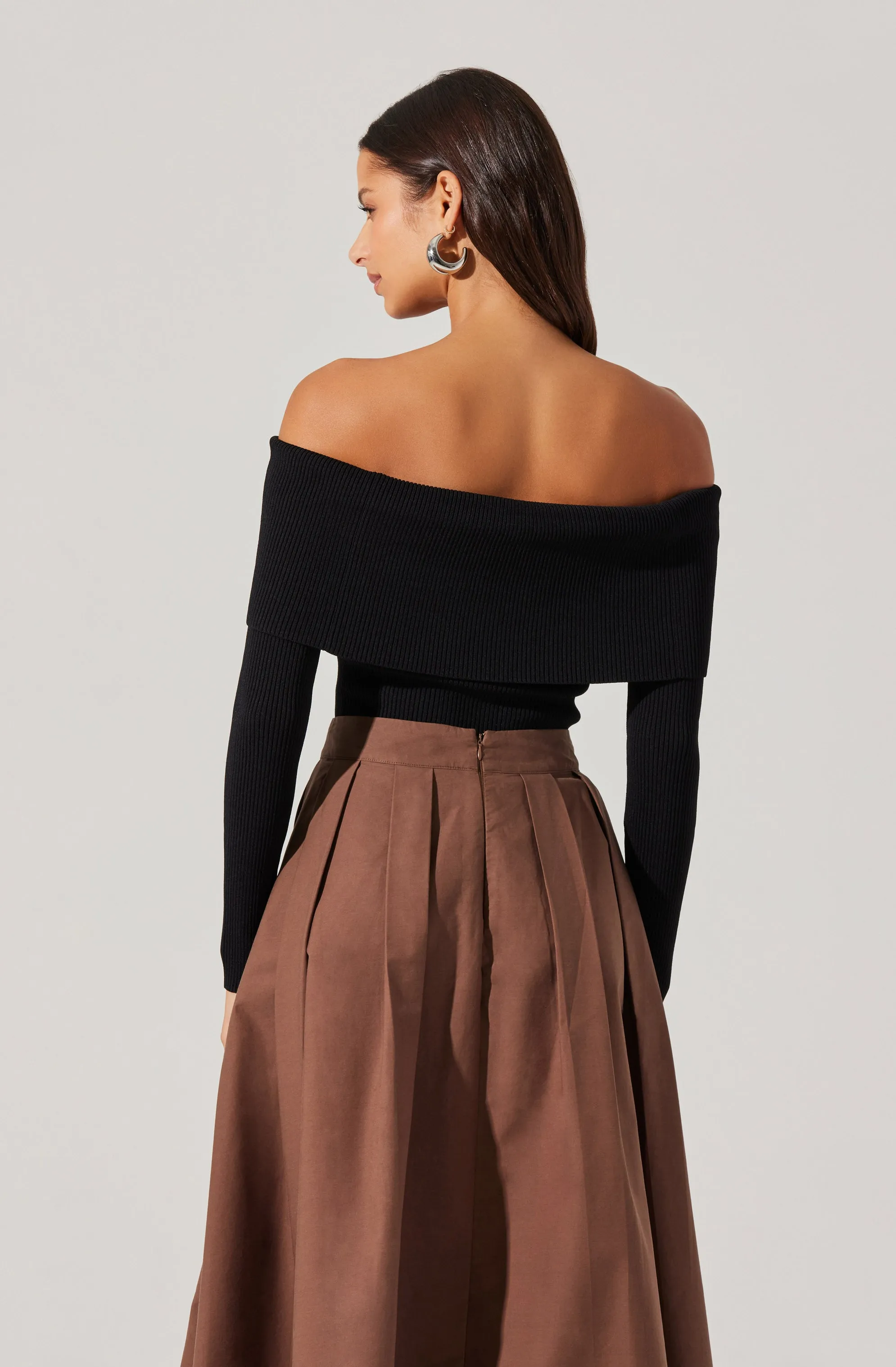 Foldover Ribbed Off Shoulder Sweater