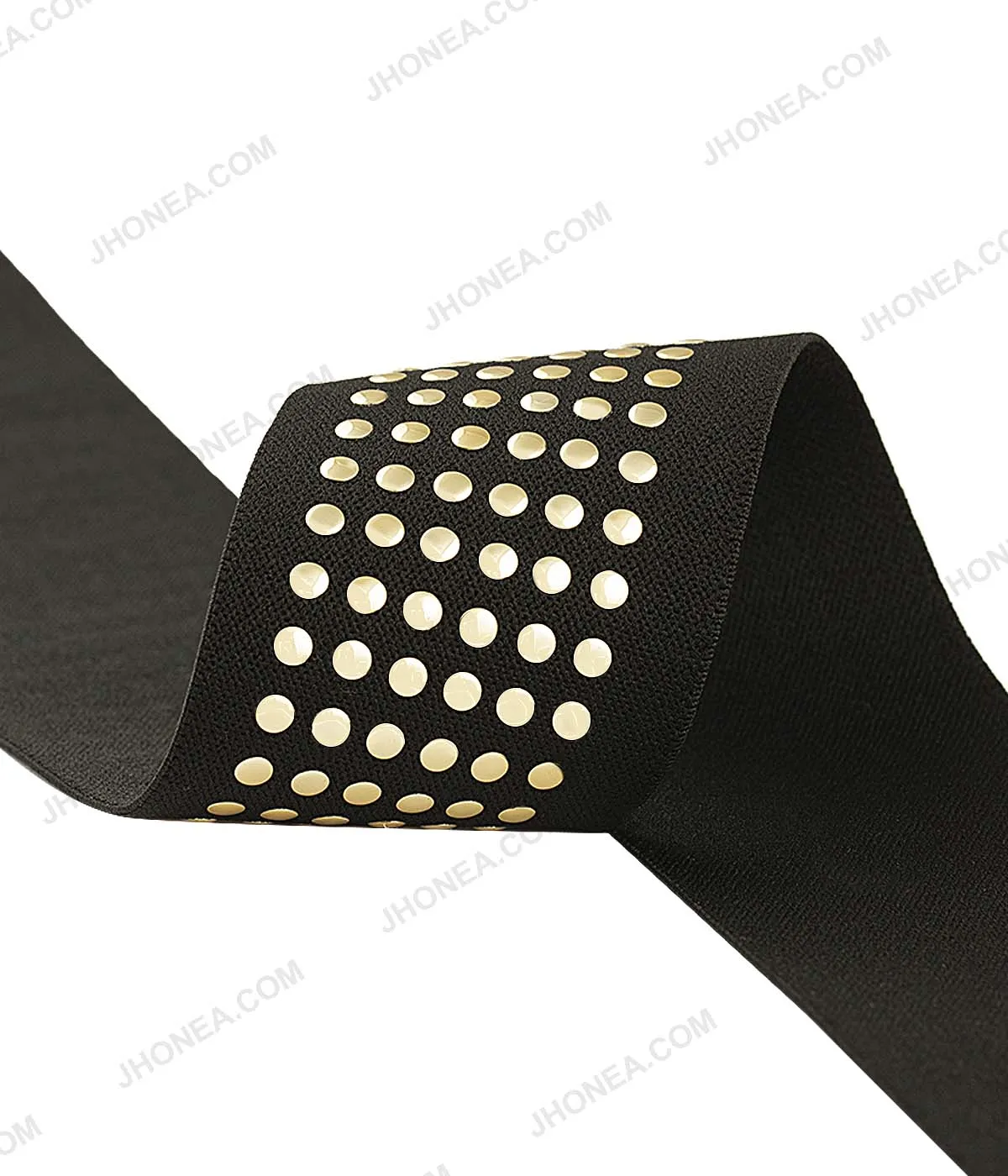 Good Quality 5cm (2inch) Black Party Wear Elastic with Gold Metal Studs