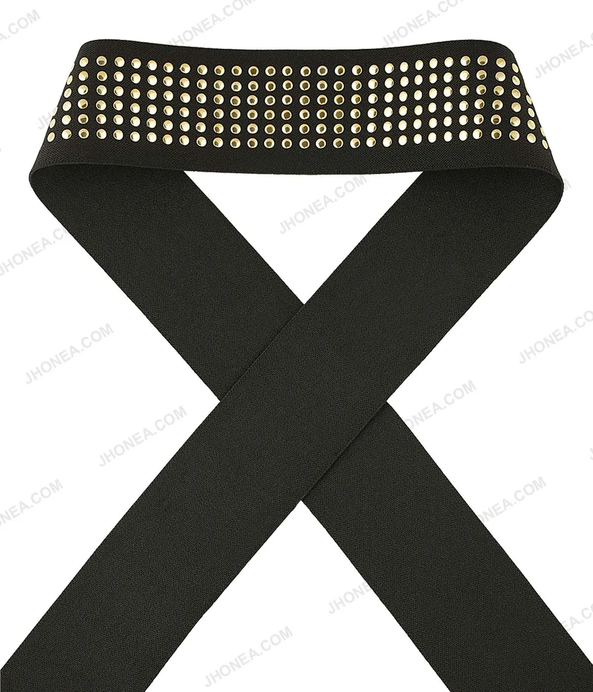 Good Quality 5cm (2inch) Black Party Wear Elastic with Gold Metal Studs