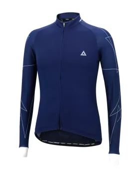 Herren Fahrradtrikot Langarm Pro Line Navy Blau Weiß