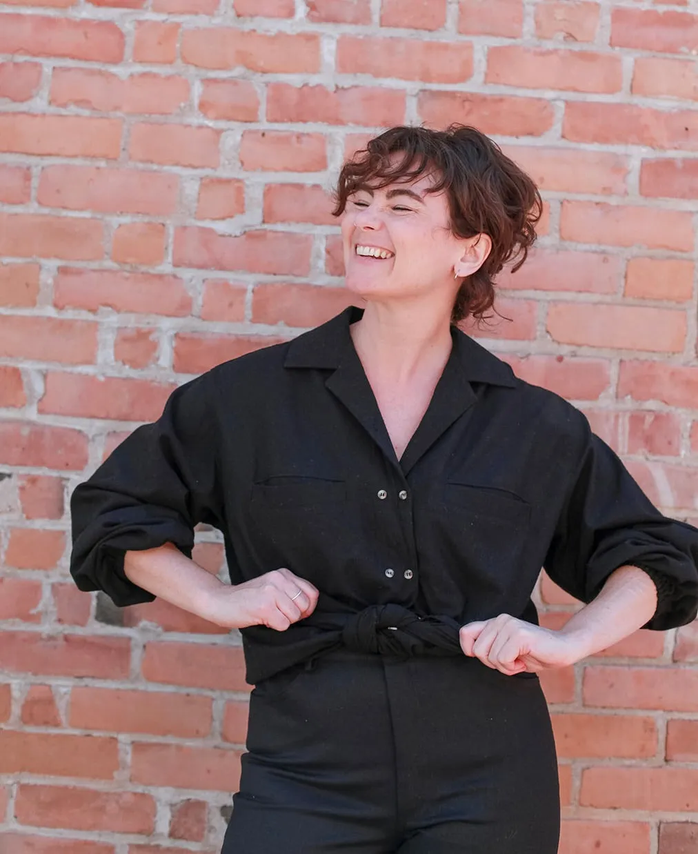 House Blouse in Black Raw Silk