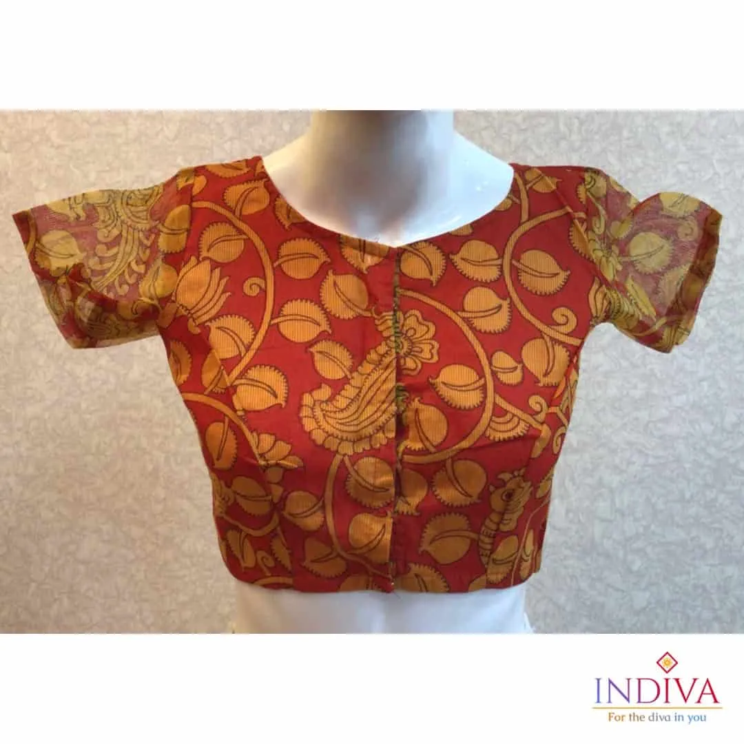 Indiva kota kalamkari prints red blouse - 38