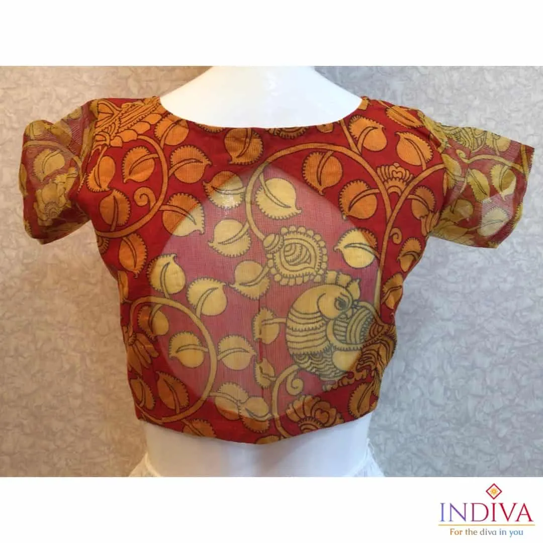 Indiva kota kalamkari prints red blouse - 38