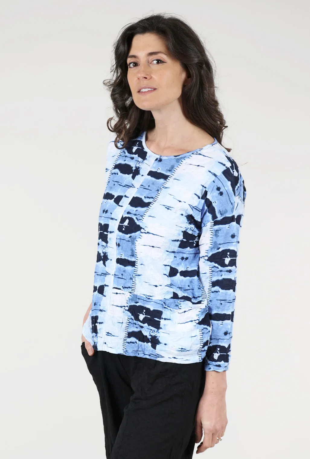 Low Pocket Patterned Pullover, Navy