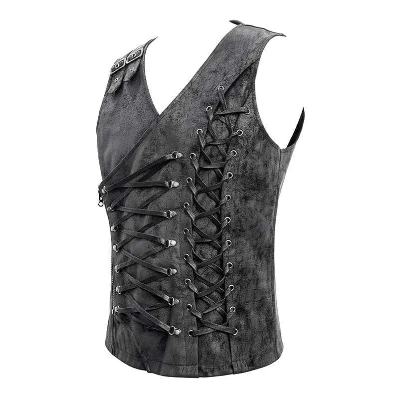 Men's Faux Leather Ropes Zipper Fly Waistcoats