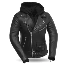 Ryman Womens Classic Leather Jacket with Removable Hoodie