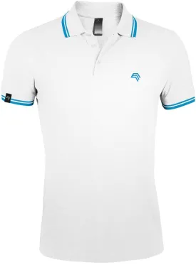 SLS 0577 ― Kontraststreifen Polo Shirt - Weiß / Aqua Blau