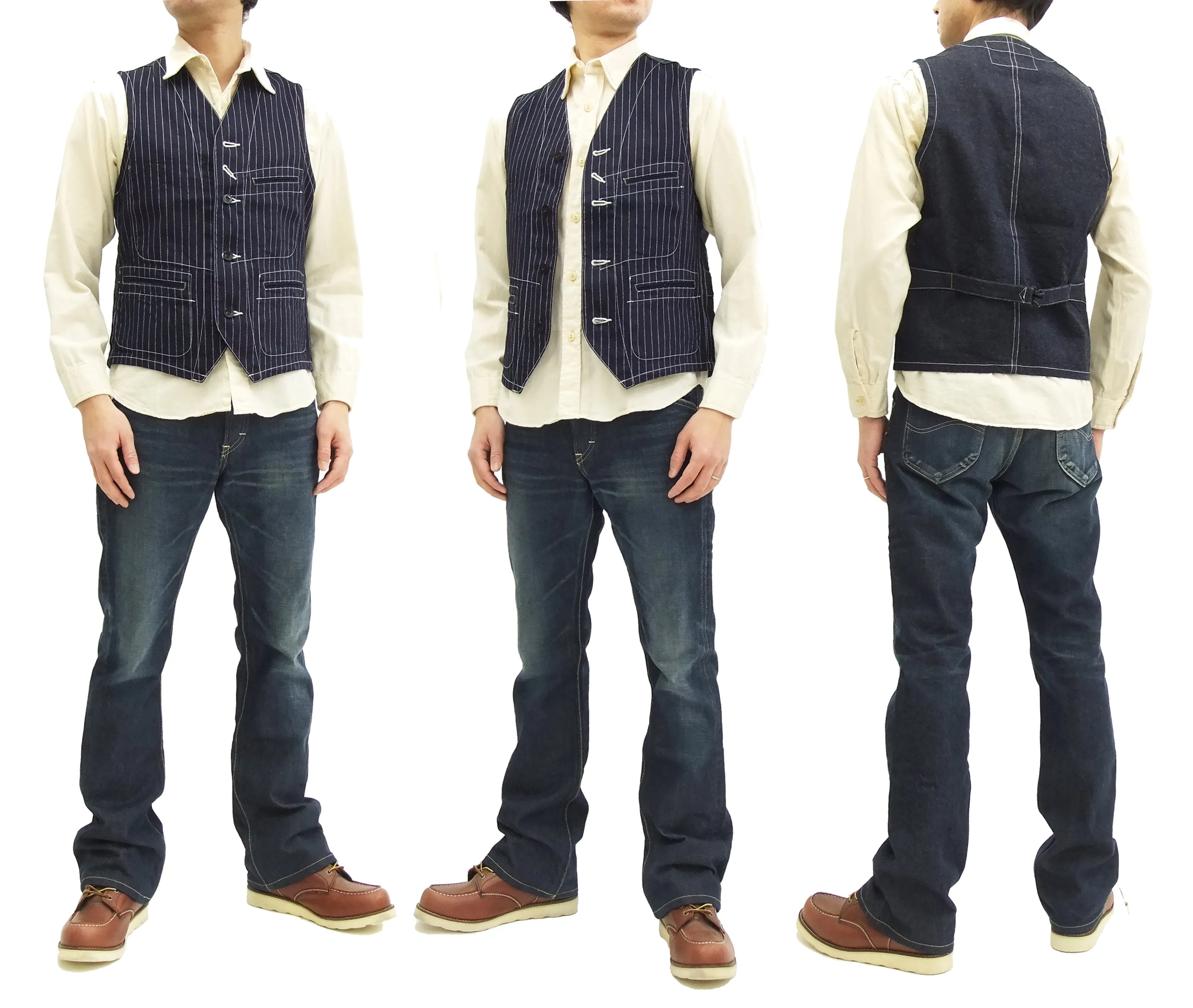 Sugar Cane Vest Men's Casual Indigo Wabash Stripe Work Vest Waistcoat SC12654