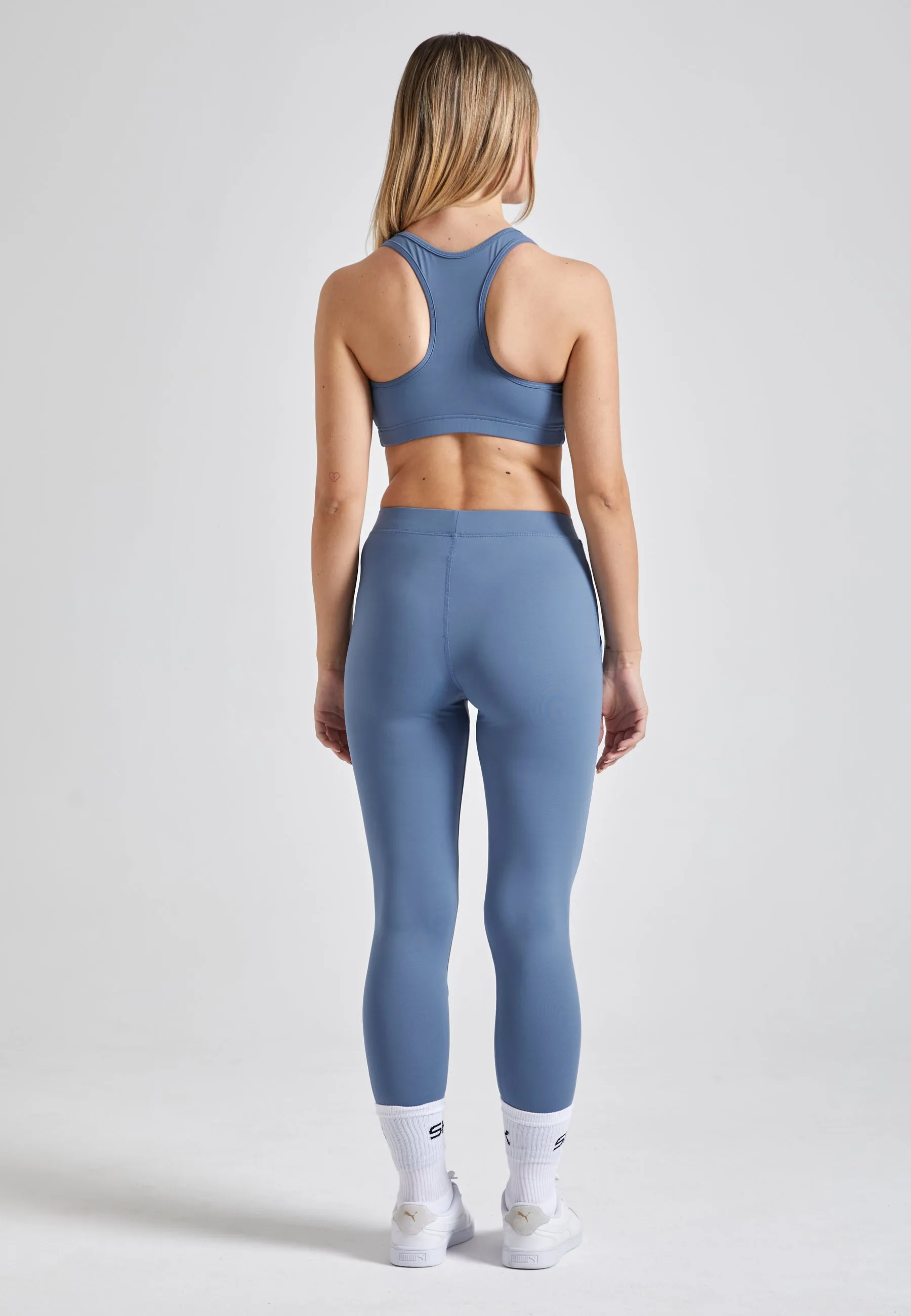 Tennis leggings with pockets long, gray blue