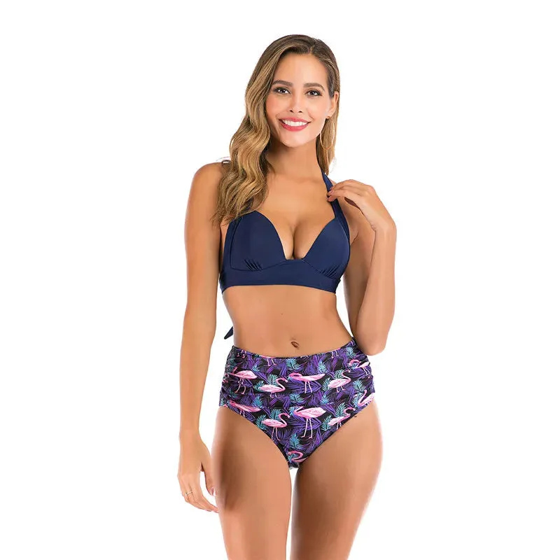 Two piece floral high waist swimsuits