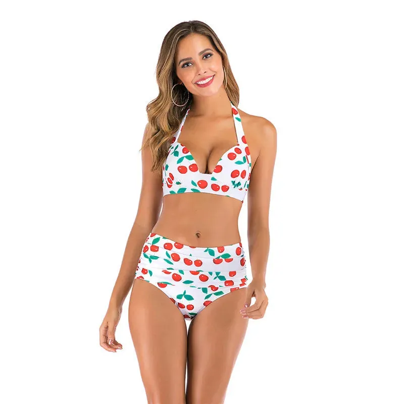 Two piece floral high waist swimsuits